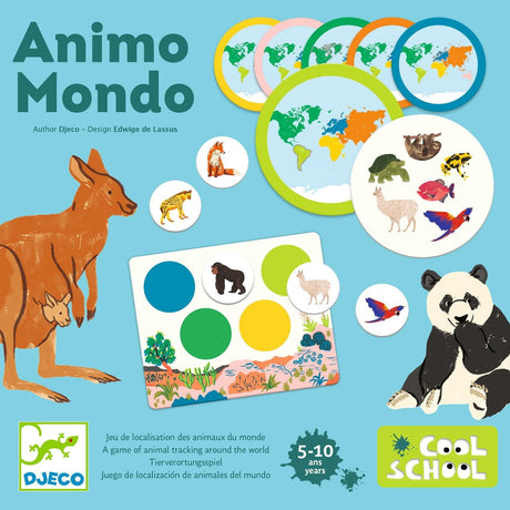 Gra edukacyjna planszowa Djeco Animo Mondo Lotto Zwierzęta świata dla 5 latka ucząca spostrzegawczości.