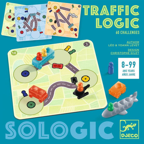 Gra logiczna Djeco Traffic Logic: 60 zadań, rozwija myślenie i wyobraźnię, idealna łamigłówka dla małych strategów.