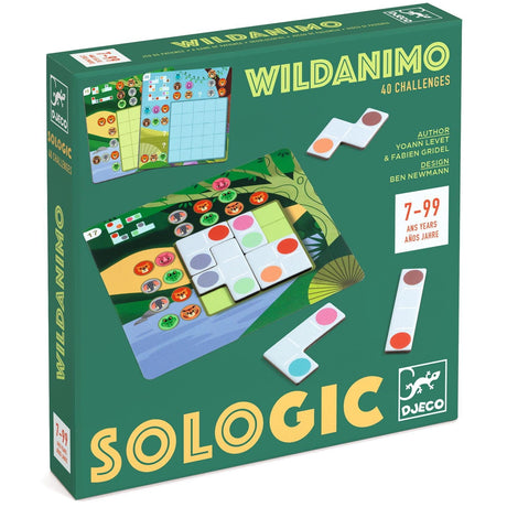 Gry logiczne Djeco Wildanimo - sudoku dla dzieci powyżej 7 lat z 40 łamigłówkami i 7 drewnianymi elementami.
