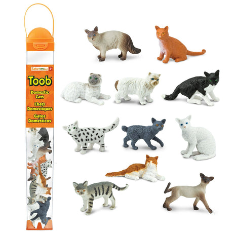 Zestaw 11 realistycznych figurek kotów Safari Ltd Cats Toob, idealny dla dzieci do zabawy i nauki.