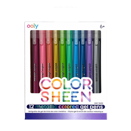 Długopisy żelowe Ooly Color Sheen, 12 metalicznych kolorów, idealne dla artystów, świetne na biały i czarny papier.