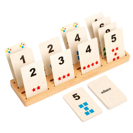 Gra edukacyjna Educo Math Cards Quantities - drewniane karty matematyczne uczące strategii i podstaw matematyki.