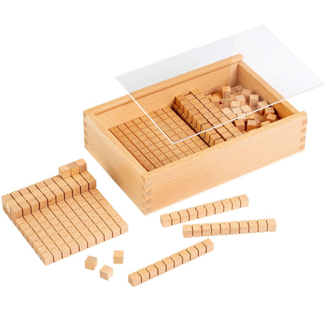 Klocki matematyczne drewniane Educo Base 10, pomoc matematyczna, nauka dziesiętnej struktury liczbowej, edukacyjne zabawki dla dzieci.