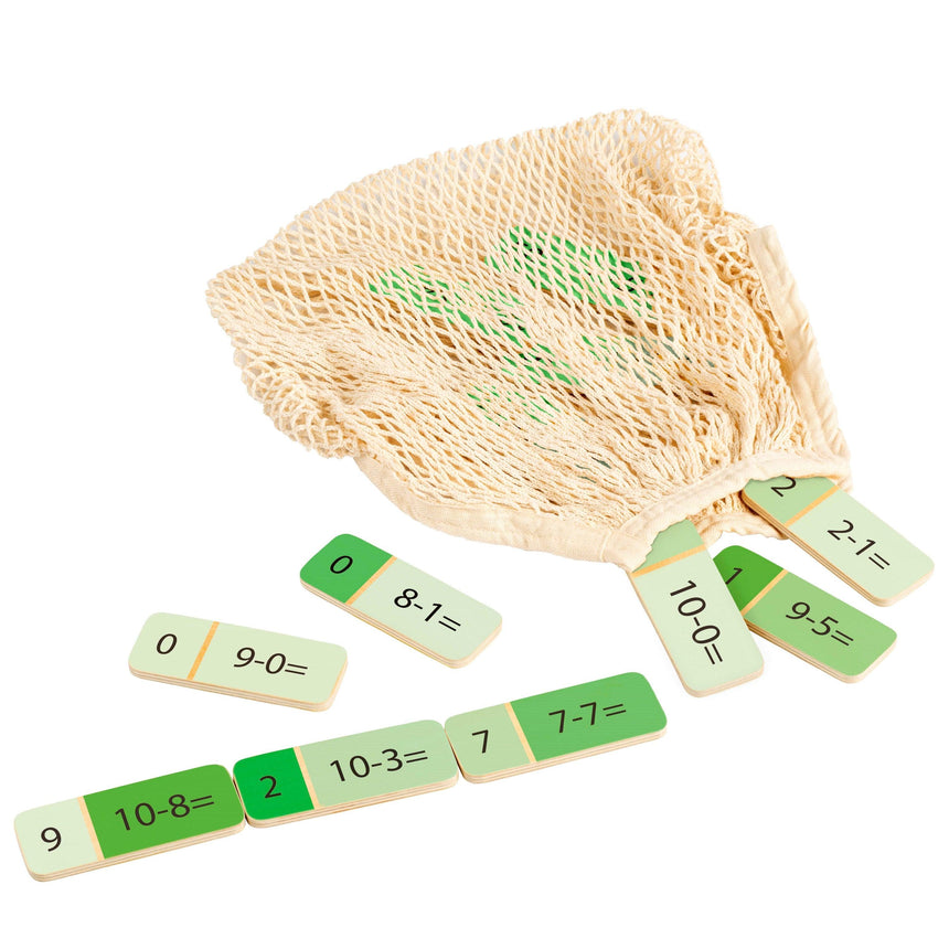 Domino Educo Math Gra Edukacyjna Matematyczne Odejmowanie, rozwija umiejętność odejmowania liczb od 1 do 10.