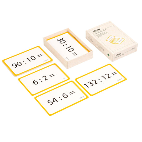 Tablice matematyczne Educo Math Flash Cards Dzielenie - 72 karty do nauki dzielenia, nauka przez zabawę dla dzieci w wieku wczesnoszkolnym.
