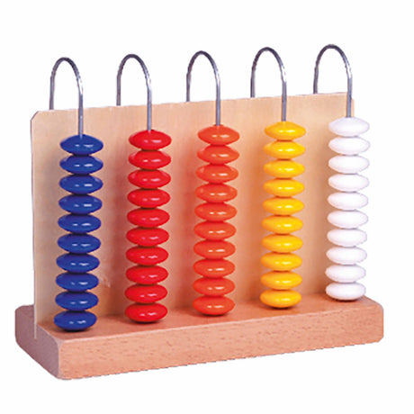 Kolorowe drewniane liczydło dla dzieci Educo Abacus 5x10 Teacher, idealne do nauki matematyki przez zabawę.