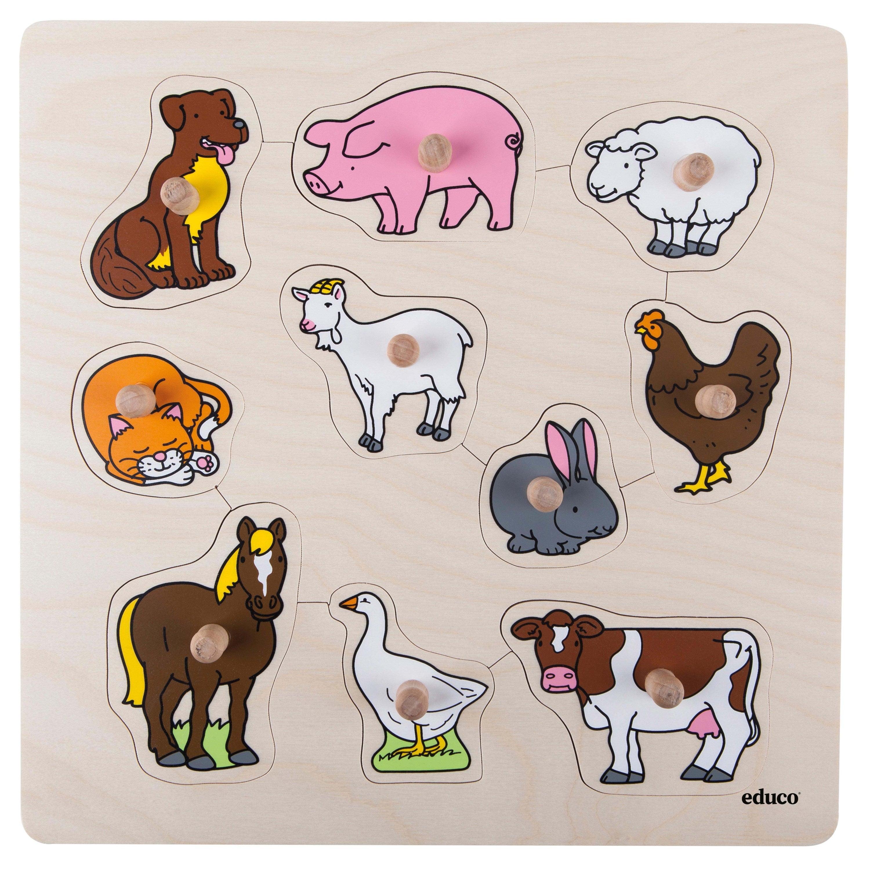 Educo: puzzle z kołeczkami zwierzęta Knob Puzzle Farm Animals - Noski Noski