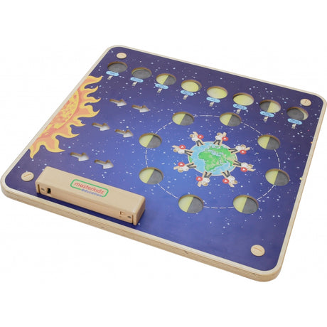 "Interaktywna tablica edukacyjna Masterkidz Montessori, ucząca dzieci faz Księżyca przez zabawę i eksplorację wyobraźni."