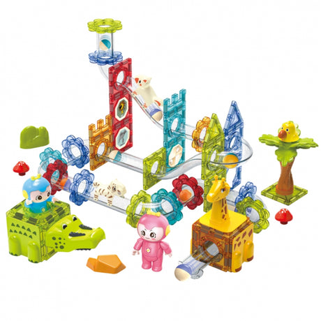 Klocki magnetyczne Woopie Tor Kulkowy Zwierzęcy Raj, 104 elementy do kreatywnych konstrukcji dla dzieci