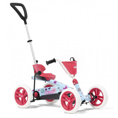 Gokart na Pedały Berg Buzzy Bloom 2w1, stabilny jeździk dla dzieci z regulowanym siedziskiem i hamulcem nożnym, zapewnia radość i bezpieczeństwo.