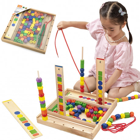 Drewniana gra edukacyjna Logiczne koraliki, zabawka montessori rozwijająca zręczność i spostrzegawczość, idealna dla gier logicznych.