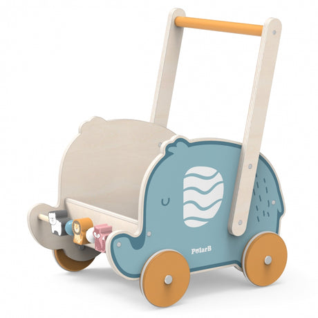 Drewniany wózek dziecięcy Viga Toys PolarB 2w1, chodzik pchacz słonik, stabilny, bezpieczny, dla pierwszych kroków malucha