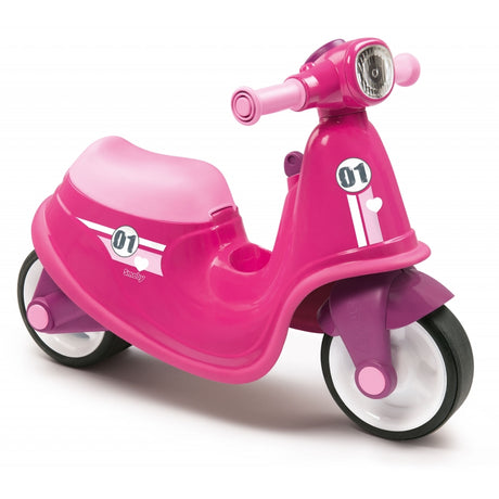 Różowy jeździk dla dziewczynki Smoby Pink Scooter, ciche koła, stabilny i komfortowy dla małych dzieci.