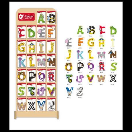 Drewniany zestaw 69 kolorowych literek Alfabet Polski Classic World z ekspozytorem do nauki polskiego alfabetu dla dzieci.
