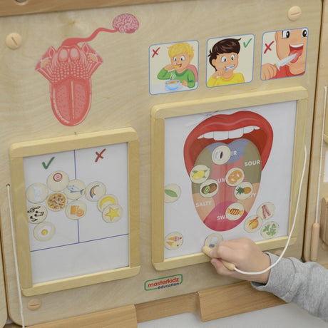 Tablica manipulacyjna Masterkidz Zmysł Smaku Montessori - edukacyjna tablica magnetyczna dla dzieci rozwijająca motorykę i sensorykę.