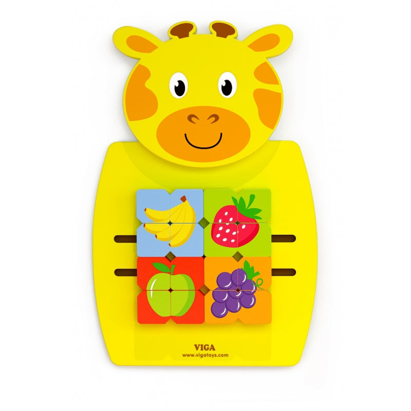Tablica manipulacyjna dla dzieci Viga Toys Żyrafka, kolorowa żyrafa z ruchomymi puzzlami, rozwija zdolności manualne.