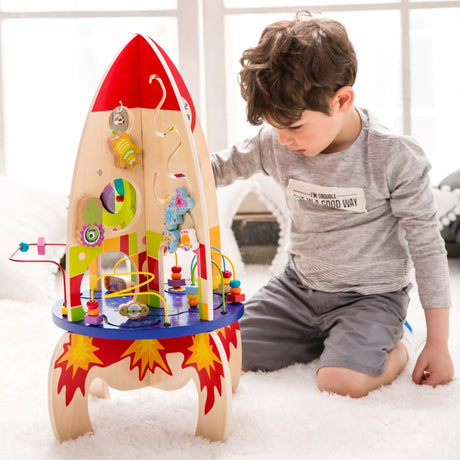 Wielozadaniowa, kolorowa rakieta edukacyjna Classic World, drewniana zabawka dla maluchów, zapewniająca naukę i zabawę.