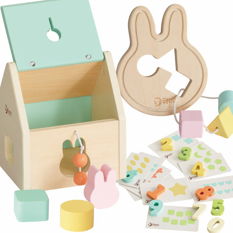 Pastelowy zestaw klocków i układanek dla niemowląt, idealny od 12-18 miesięcy, edukacyjna zabawka do nauki liczb, kształtów i kolorów.