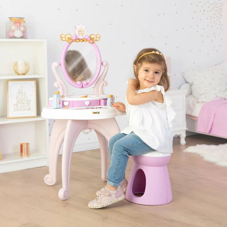 Toaletka dla dzieci Smoby Disney Princess 2w1, różowa, z lustrem i akcesoriami, idealna dla małej dziewczynki.