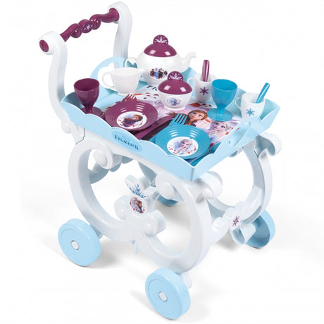Wózek dla lalek Smoby Kraina Lodu II z zastawą i tacą, 15 elementów, idealny prezent dla fanek popularnej bajki.