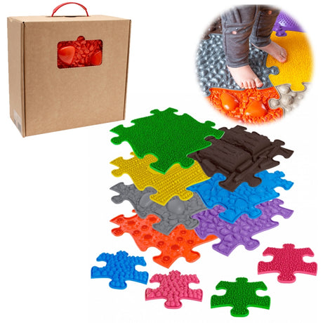 Mata edukacyjna dla niemowlaka Woopie sensoryczna, ortopedyczna, 11 puzzli, wspiera rozwój i zdrową zabawę dzieci.