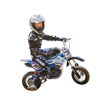 Injusa Cross Motor 24V, dziecięcy motocykl na akumulator z pompowanymi kołami, realistyczny design i wzmocnione podwozie.