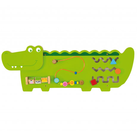 Tablica manipulacyjna dla dzieci z labiryntem Viga Toys Krokodyl, drewniana, stymuluje rozwój motoryki i logicznego myślenia.