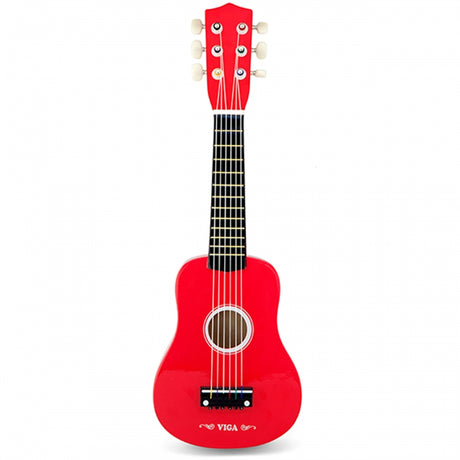 Gitara dziecięca Viga Toys, czerwona, 21 cali, 6 strun, bezpieczna, drewniana zabawka muzyczna dla małych muzyków.