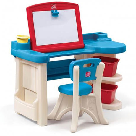 Biurko dla dzieci Step2 Małego Artysty z organizerami i krzesełkiem zapewnia komfort i porządek w twórczej pracy.