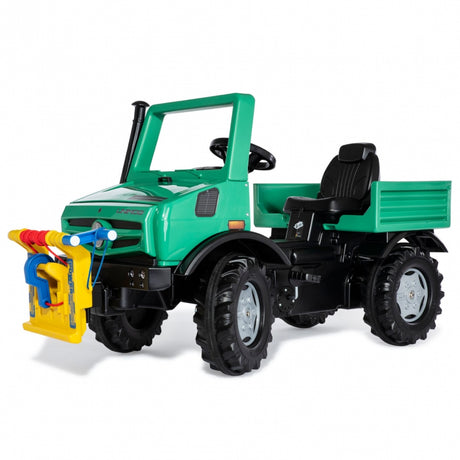 Rolly Toys Mercedes-Benz Unimog dla dzieci 3-8 lat, z regulowanym siedzeniem, wyciągarką i wyciszonymi kołami.