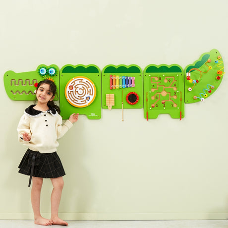 Tablica manipulacyjna Viga Toys Krokodyl sensoryczna Montessori, drewniana tablica magnetyczna dla dzieci, edukacyjna zabawka.
