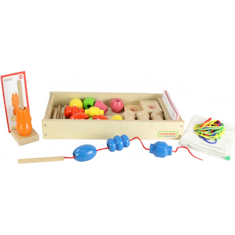 Duża Drewniana Nawlekanka Sznurowanka Montessori Masterkidz - gry zręcznościowe dla dzieci rozwijające zdolności manualne.
