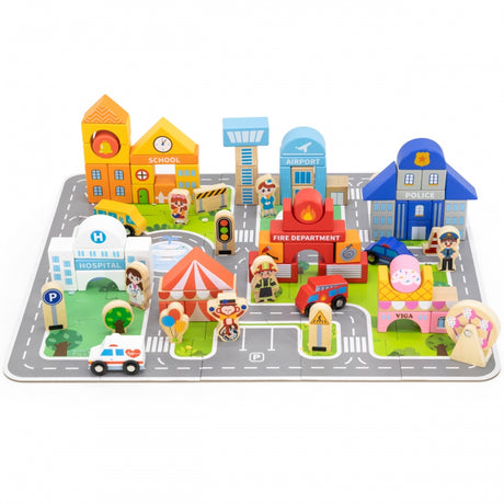Viga Toys Budowanie Miasta Klocki Drewniane - kreatywne klocki dla dzieci do tworzenia budynków, pojazdów i postaci.