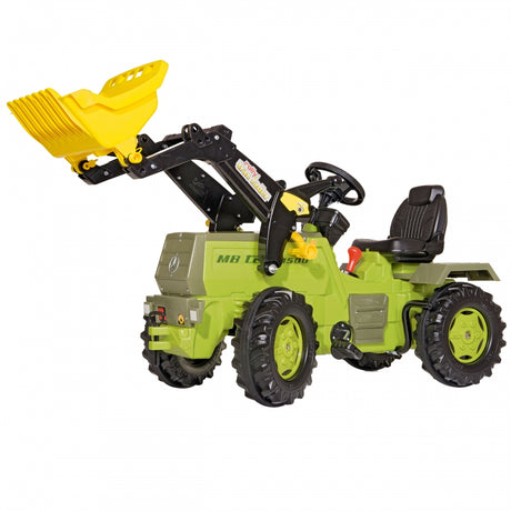 Traktor dla dzieci Rolly Toys Mercedes Benz z łyżką i biegami na pedały, realistyczna zabawka dla dzieci 3-8 lat.