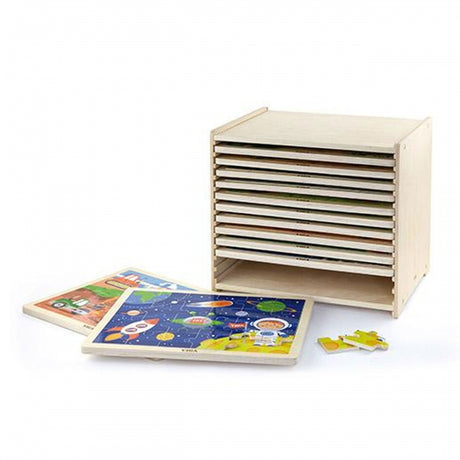 Puzzle Drewniane Viga Toys 12 Układanek 24 Elementy na Stojaku, rozwijające koordynację i wyobraźnię dzieci.