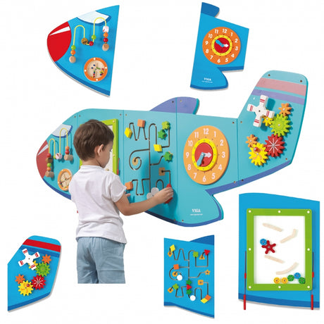 Tablica manipulacyjna dla dzieci Viga Toys Samolot Montessori, drewniana, edukacyjna, z certyfikatem FSC
