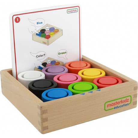 Kolorowe drewniane klocki Masterkidz Montessori, zabawka sensoryczna dla dzieci, rozwijająca motorykę i naukę kolorów.