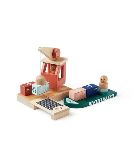Zabawka dla dzieci Kid's Concept: statek, port kontenerowy, obrotowy dźwig, magnesy, kreatywna zabawa, portowe przygody.