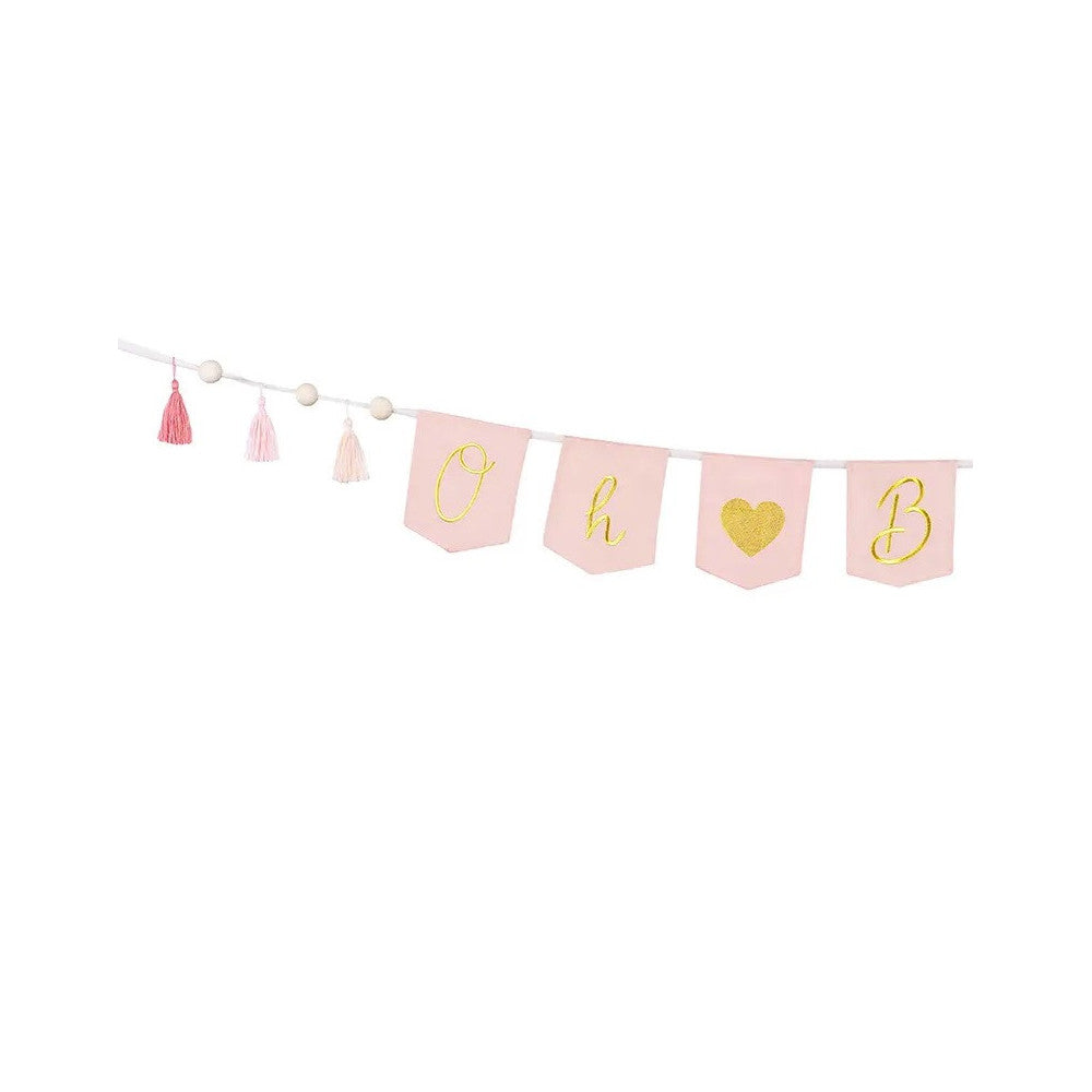 PartyDeco: baner różowy proporczyki Oh Baby