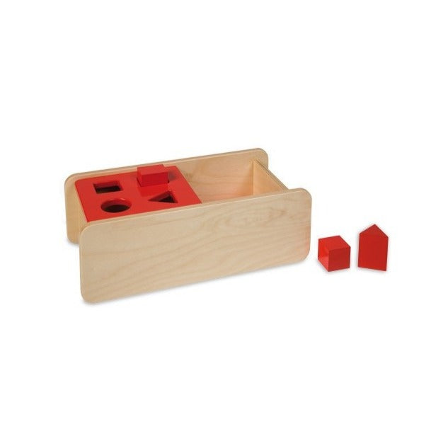 Nienhuis Montessori: Boîte de trieur Imbucare avec couvercle à la main 4 formes