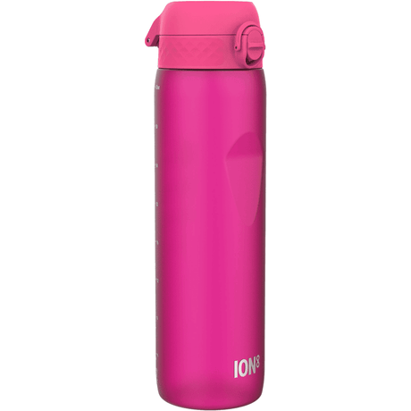 Różowy bidon na wodę Ion8 1100 ml z miarką, idealny do łatwego monitorowania nawodnienia.