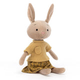 Maskotka Jellycat Coquette Cutie Bunny 25 cm w musztardowym sweterku i kwiecistej spódniczce, idealny pluszak dla malucha.