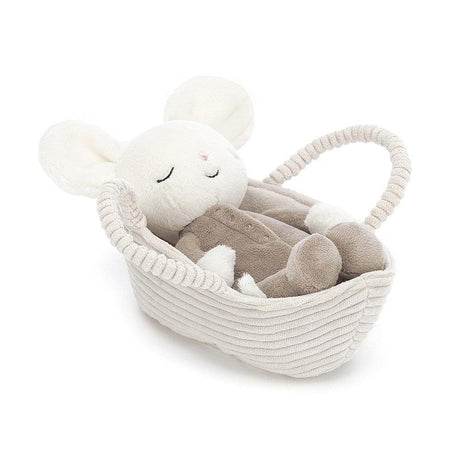 Jellycat: przytulanka myszka w koszyczku Rock-A-Bye Mouse 19 cm - Noski Noski