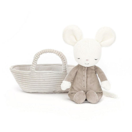 Jellycat: przytulanka myszka w koszyczku Rock-A-Bye Mouse 19 cm - Noski Noski