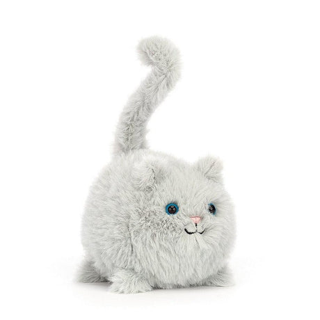 Szara maskotka Jellycat Kitten Caboodle, 10 cm, z niebieskimi oczami. Idealna zabawka dla małych dzieci.