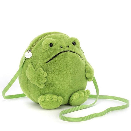 Pluszowa torebka Jellycat Ricky Rain Frog Bag, idealna dla dzieci, w kształcie uroczego żabki, na skarby i sekrety.