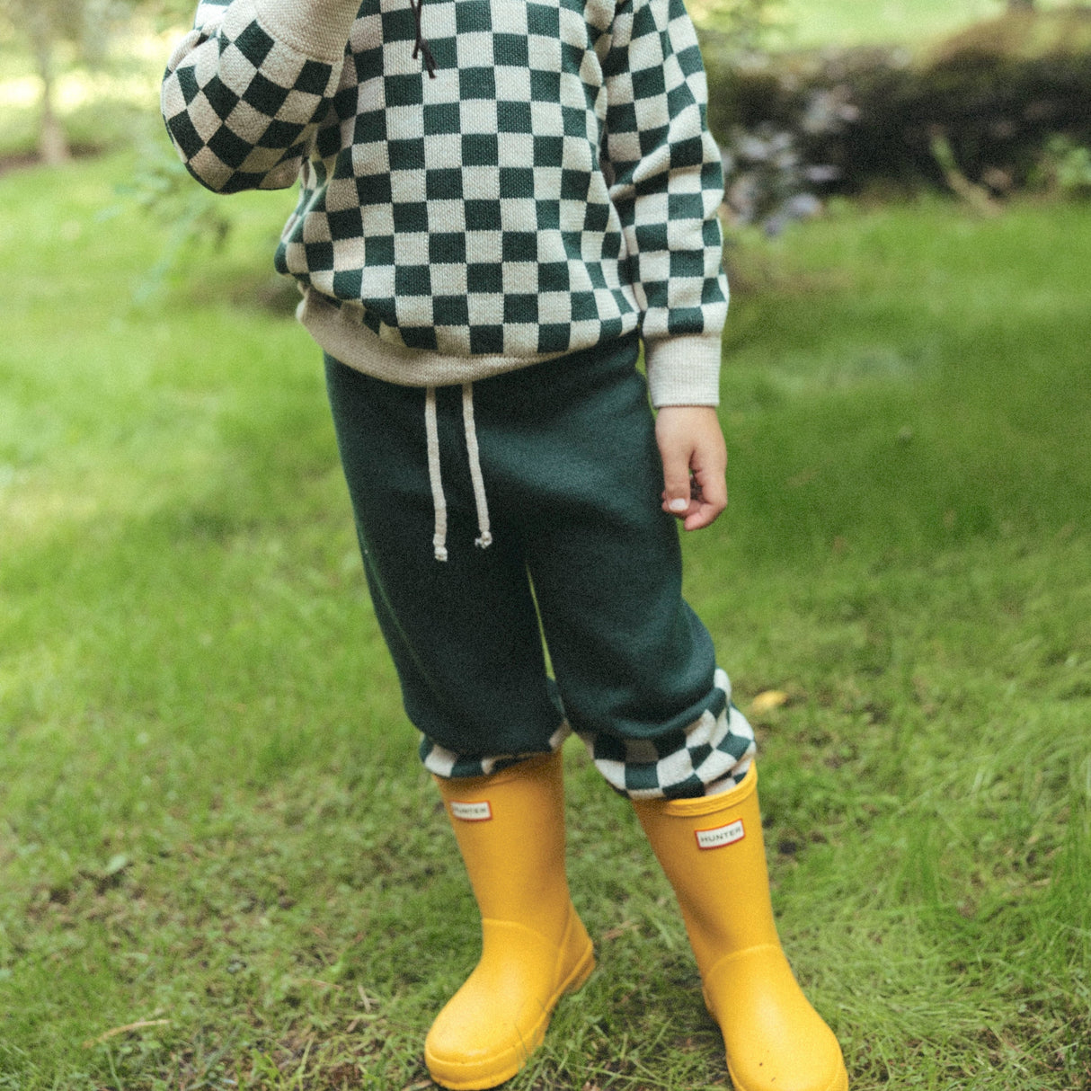 Kid Story: Merino Green Chessboard pants