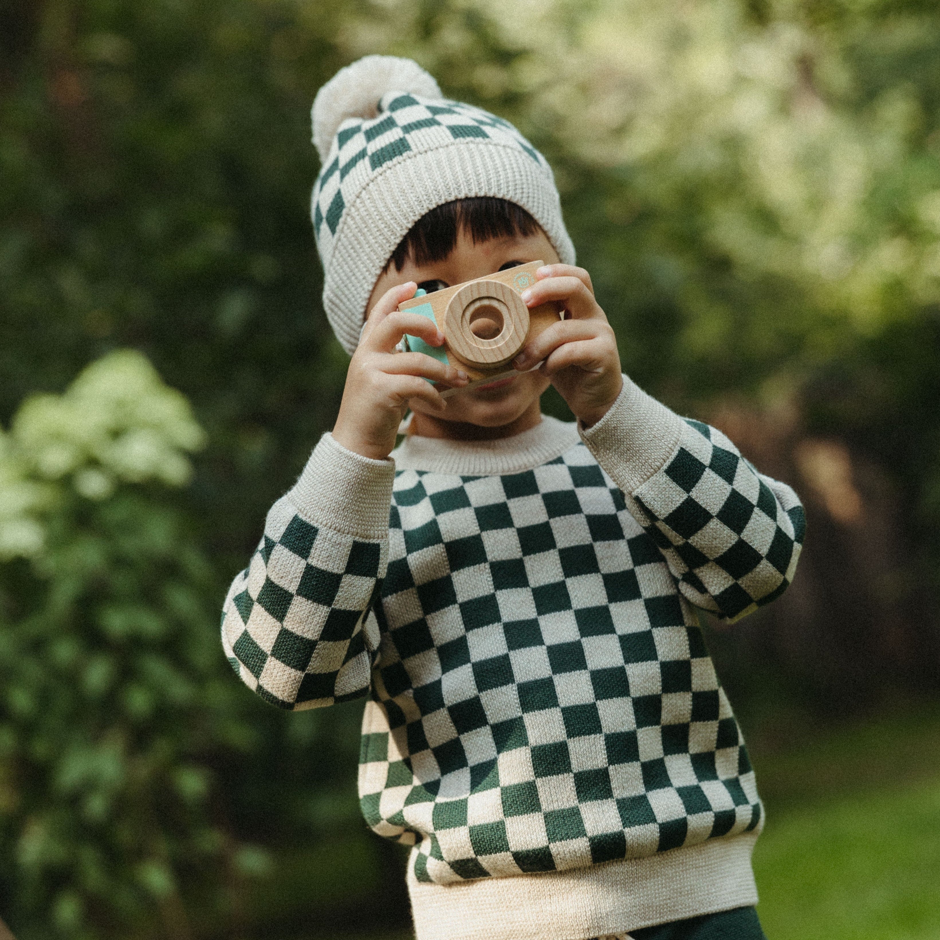 Kid Story: czapka merino Green Chessboard