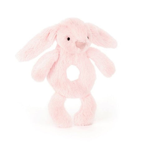 Grzechotka Jellycat Bashful Bunny Ring jasny róż 18 cm, miękki króliczek dla niemowląt, rozwija zmysły i koordynację.