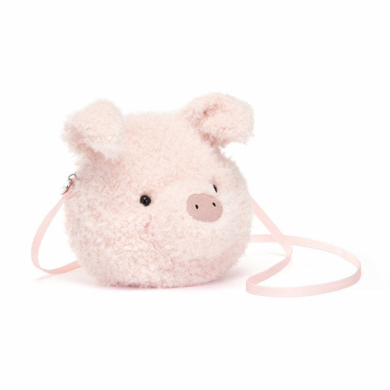 Pluszowa torebka Jellycat Little Pig w kształcie świnki, idealna na codzienne przygody i przechowywanie skarbów.